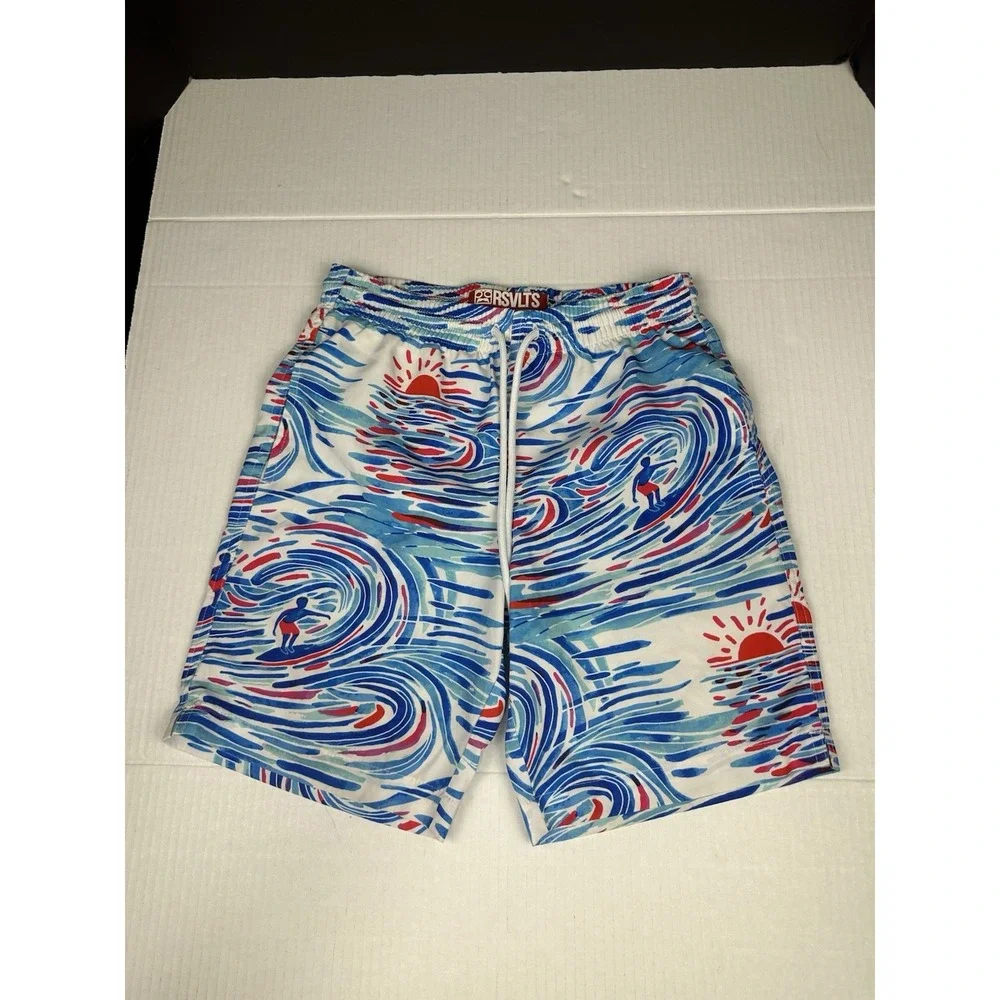 RSVLTS Swim Trunks Boys Lot Of 2 Watercolor Waves Surfer/Bomb-pop Lined